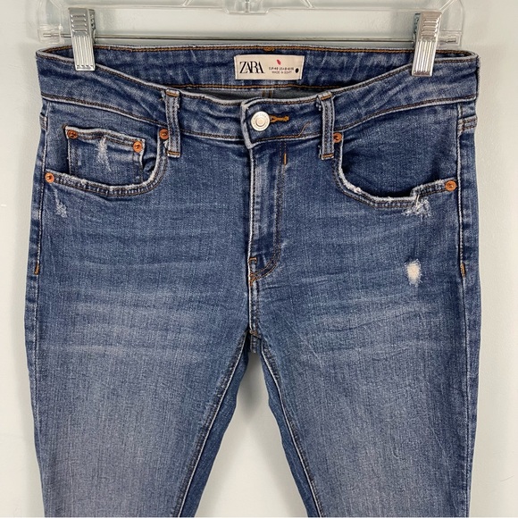Zara Mid Rise Skinny Jeans Ankle Raw Hem Shark Bite Hem Distressed US 8 - Picture 6 of 16